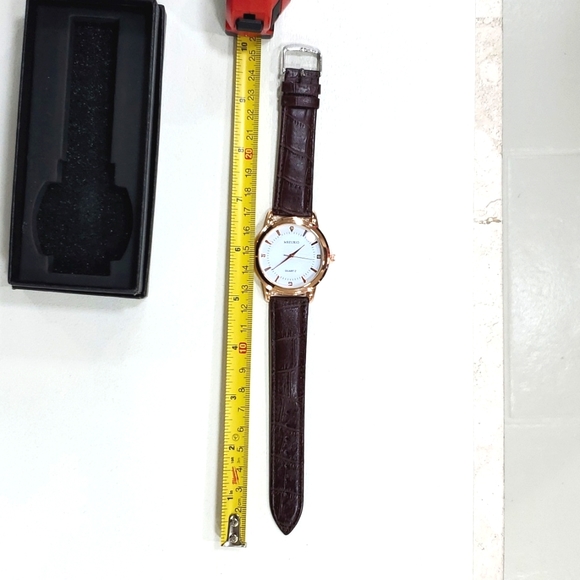 Mreurio watch NEW in box Men's rose gold faux Alligator brown leather strap - Picture 5 of 7